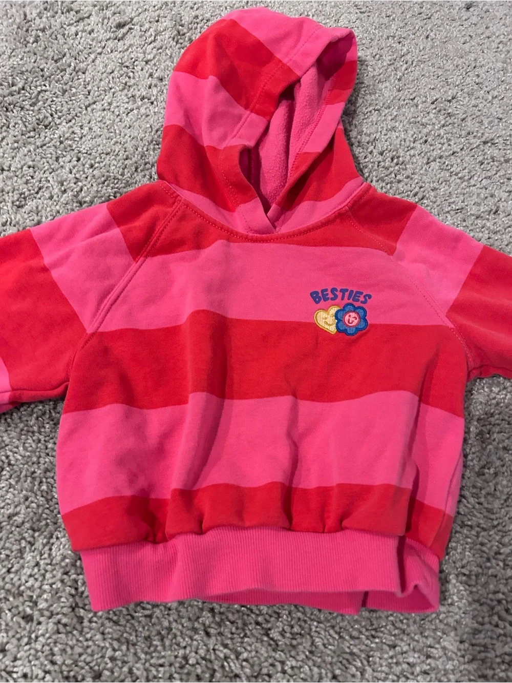 Old Navy Pink and Red Striped Kids Hoodie with Besties Patch